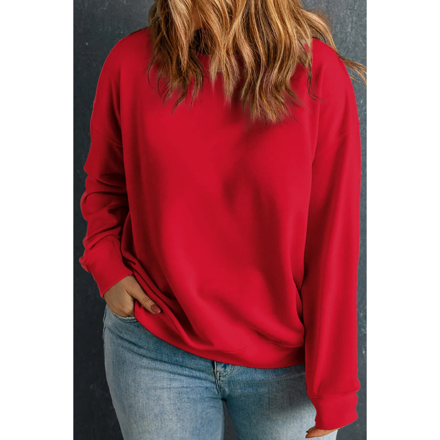 Plus Size Round Neck Long Sleeve Sweatshirt Deep Red / 1XL Apparel and Accessories