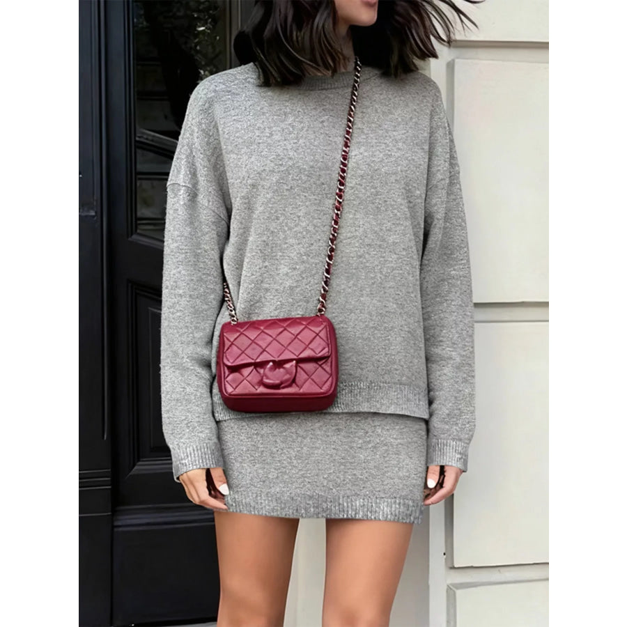 Plus Size Round Neck Long Sleeve Top and Skirt Sweater Set Apparel and Accessories