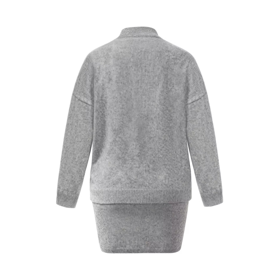 Plus Size Round Neck Long Sleeve Top and Skirt Sweater Set Apparel and Accessories