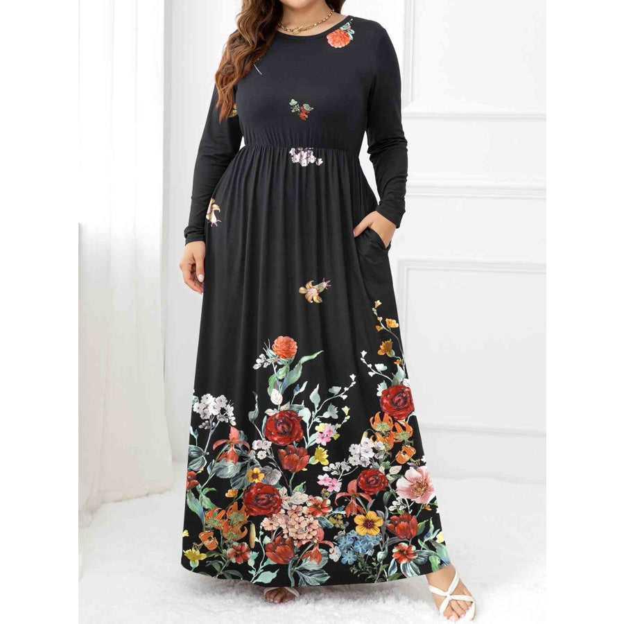 Plus Size Round Neck Maxi Dress with Pockets