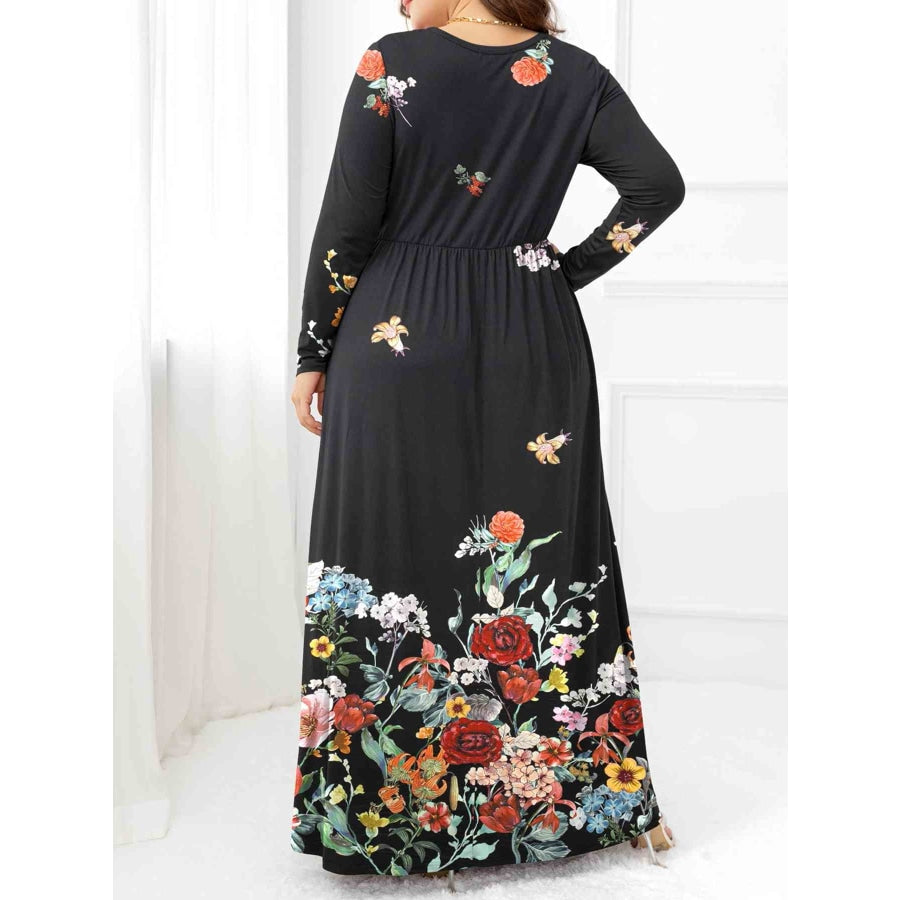 Plus Size Round Neck Maxi Dress with Pockets