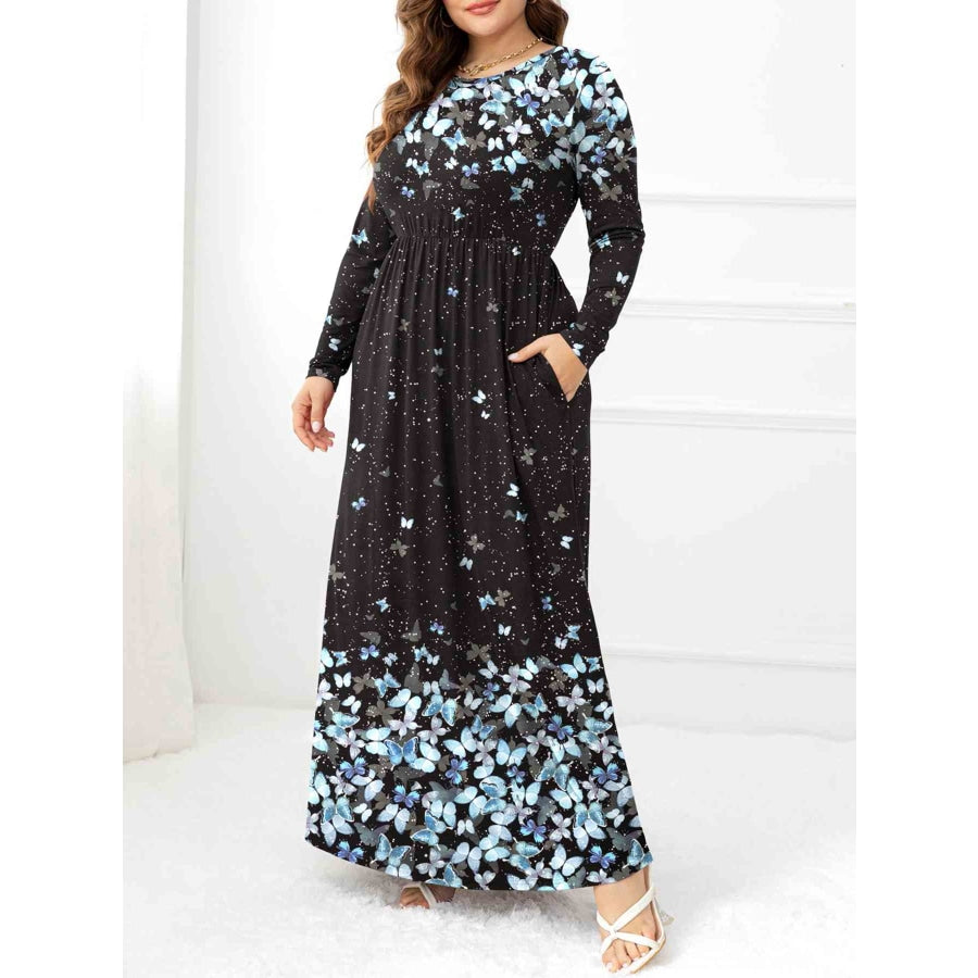 Plus Size Round Neck Maxi Dress with Pockets