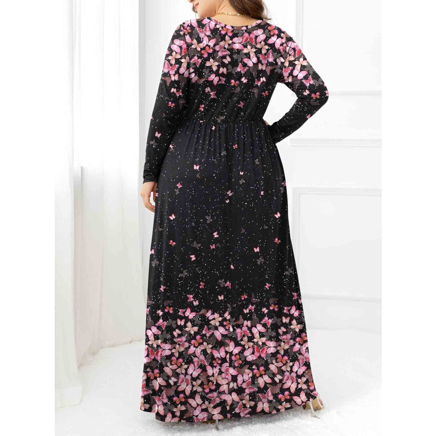 Plus Size Round Neck Maxi Dress with Pockets Carnation Pink / 0XL