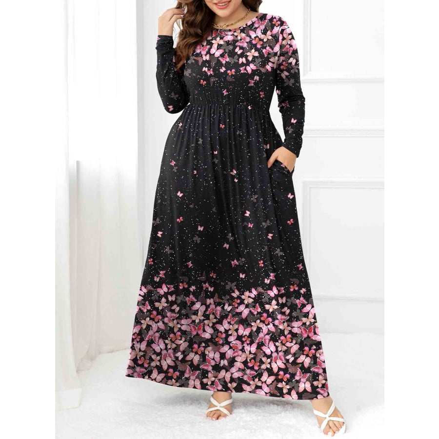 Plus Size Round Neck Maxi Dress with Pockets