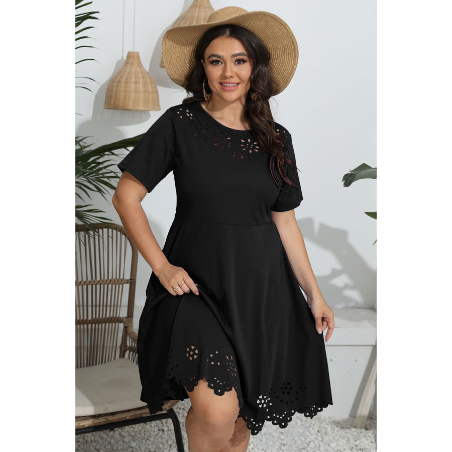 Plus Size Round Neck Openwork Dress Apparel and Accessories