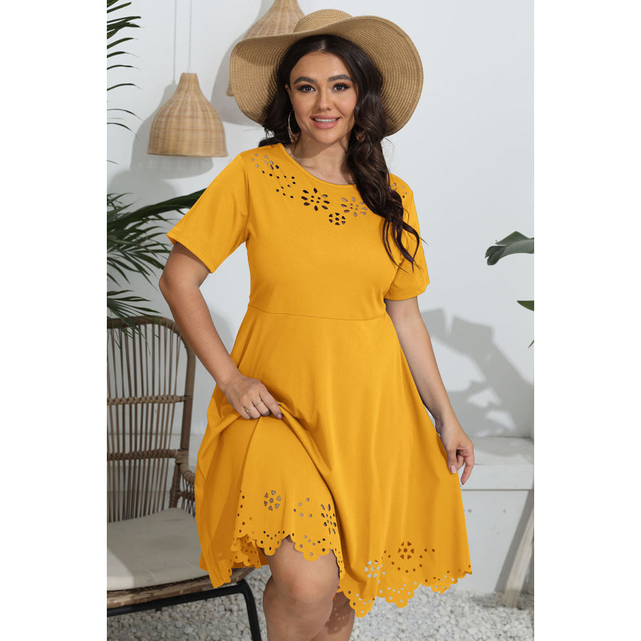Plus Size Round Neck Openwork Dress Apparel and Accessories