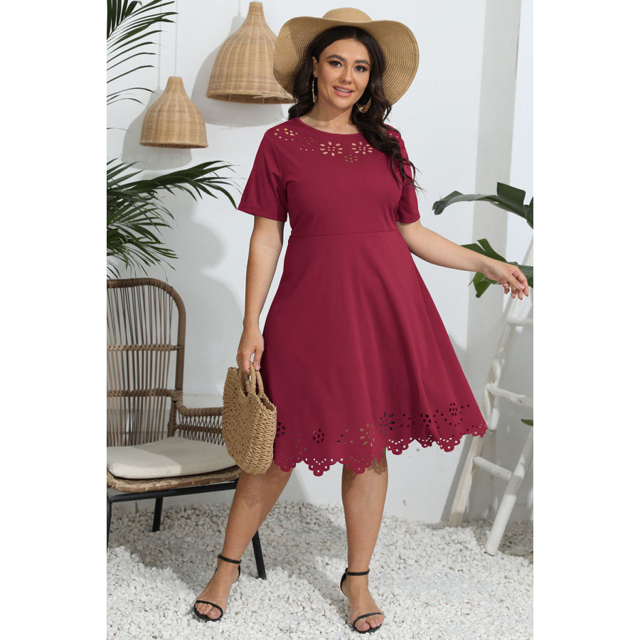 Plus Size Round Neck Openwork Dress Apparel and Accessories
