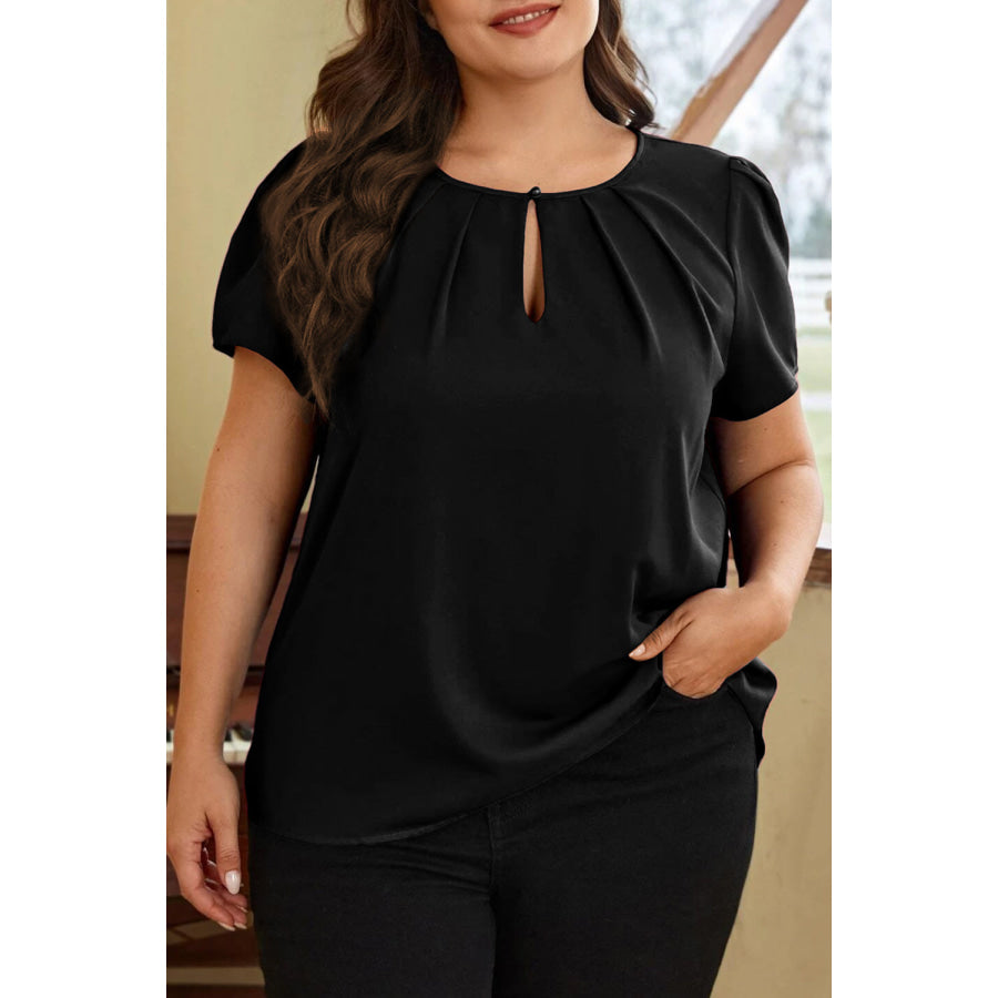 Plus Size Round Neck Short Sleeve Blouse Black / 1XL Apparel and Accessories