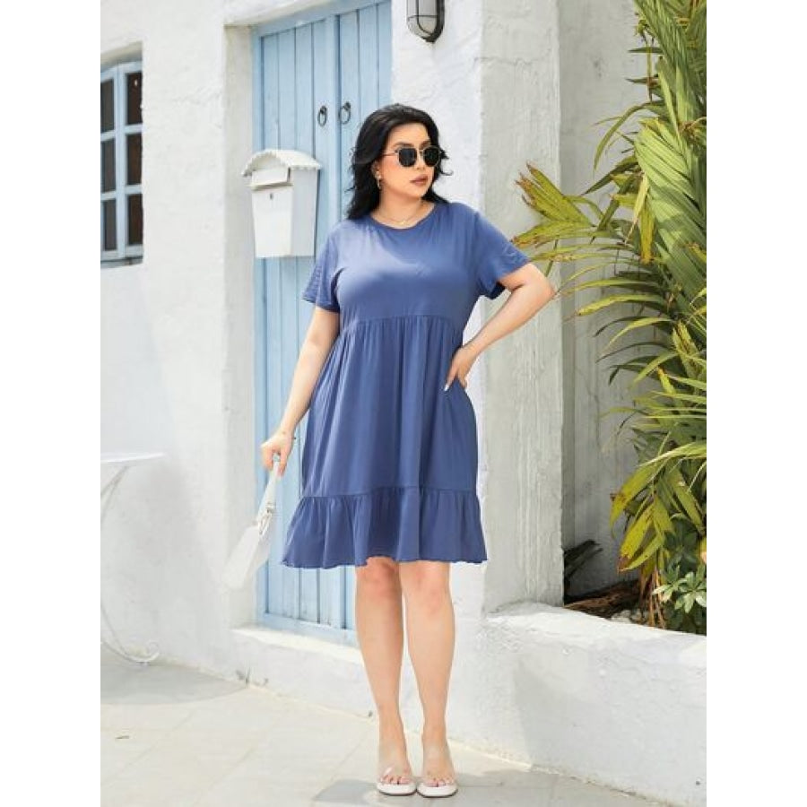 Plus Size Round Neck Short Sleeve Dress Apparel and Accessories