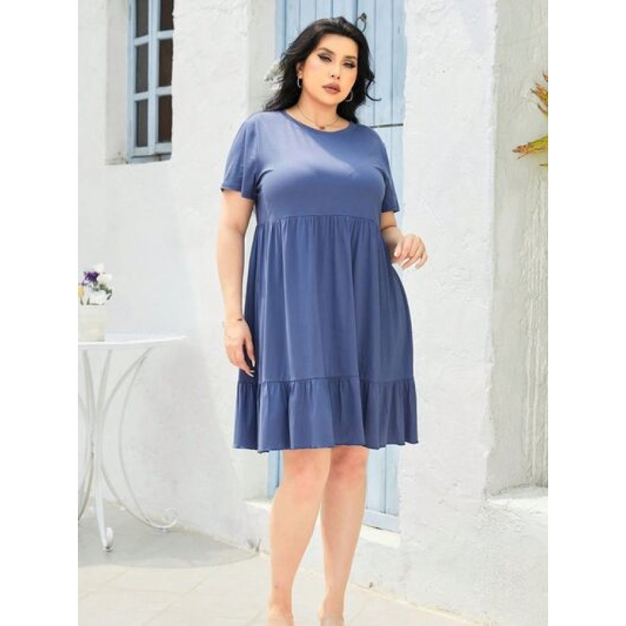 Plus Size Round Neck Short Sleeve Dress Apparel and Accessories