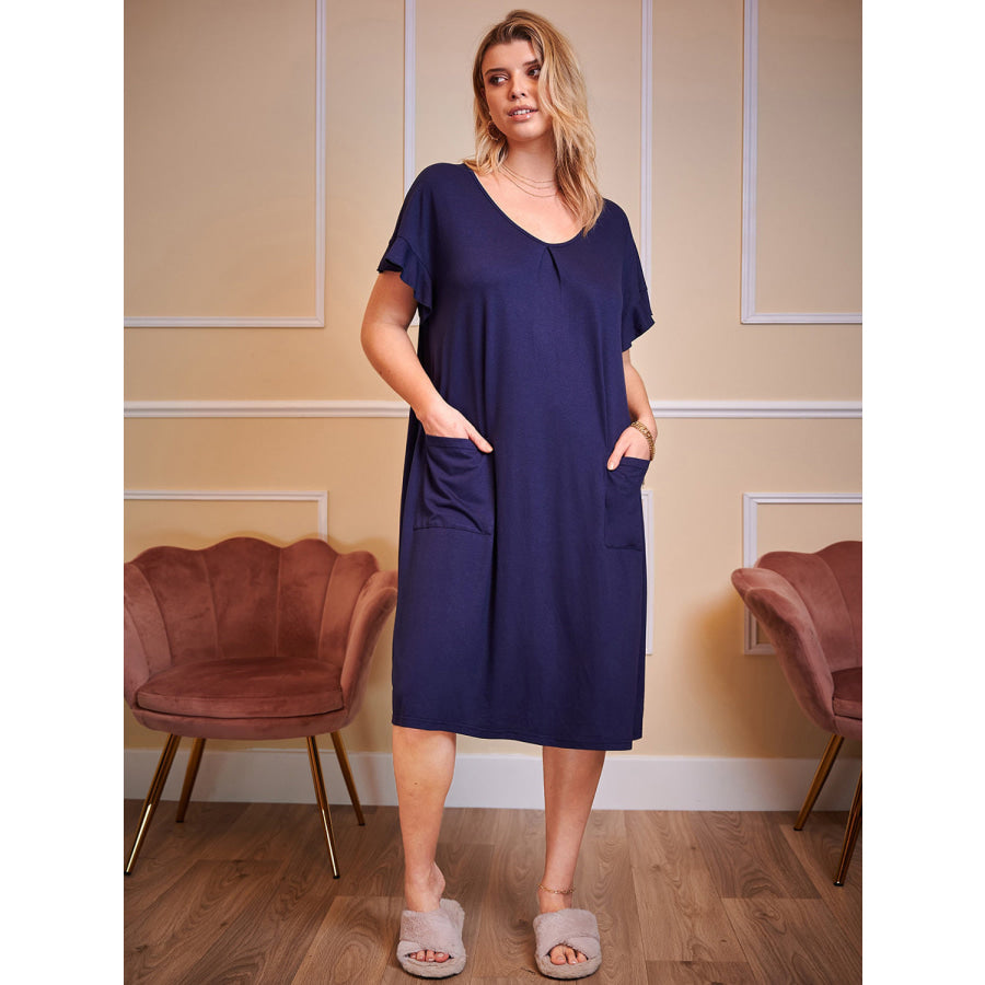 Plus Size Round Neck Short Sleeve Lounge Dress Apparel and Accessories