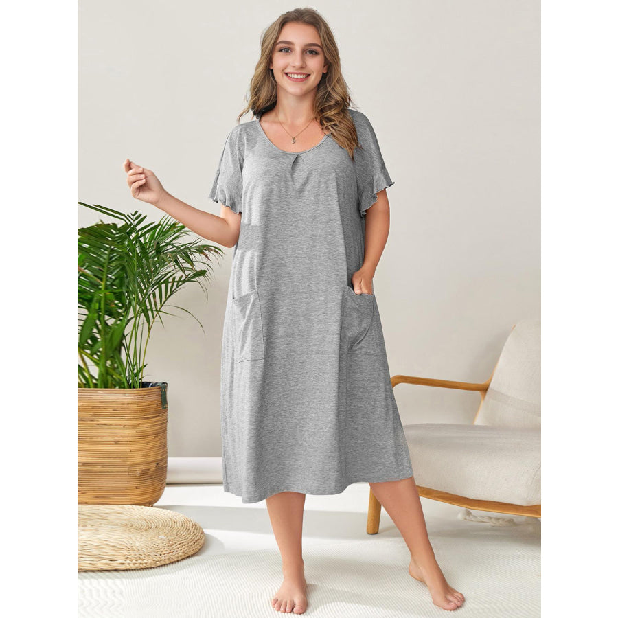 Plus Size Round Neck Short Sleeve Lounge Dress Apparel and Accessories