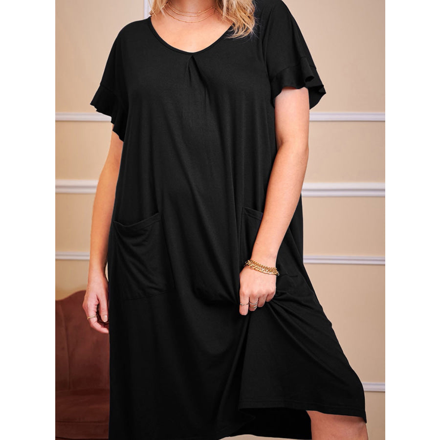 Plus Size Round Neck Short Sleeve Lounge Dress Apparel and Accessories