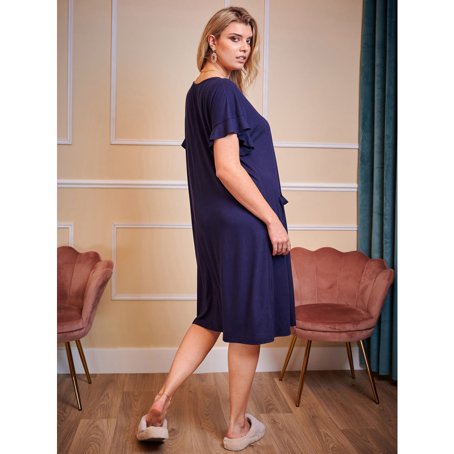 Plus Size Round Neck Short Sleeve Lounge Dress Apparel and Accessories