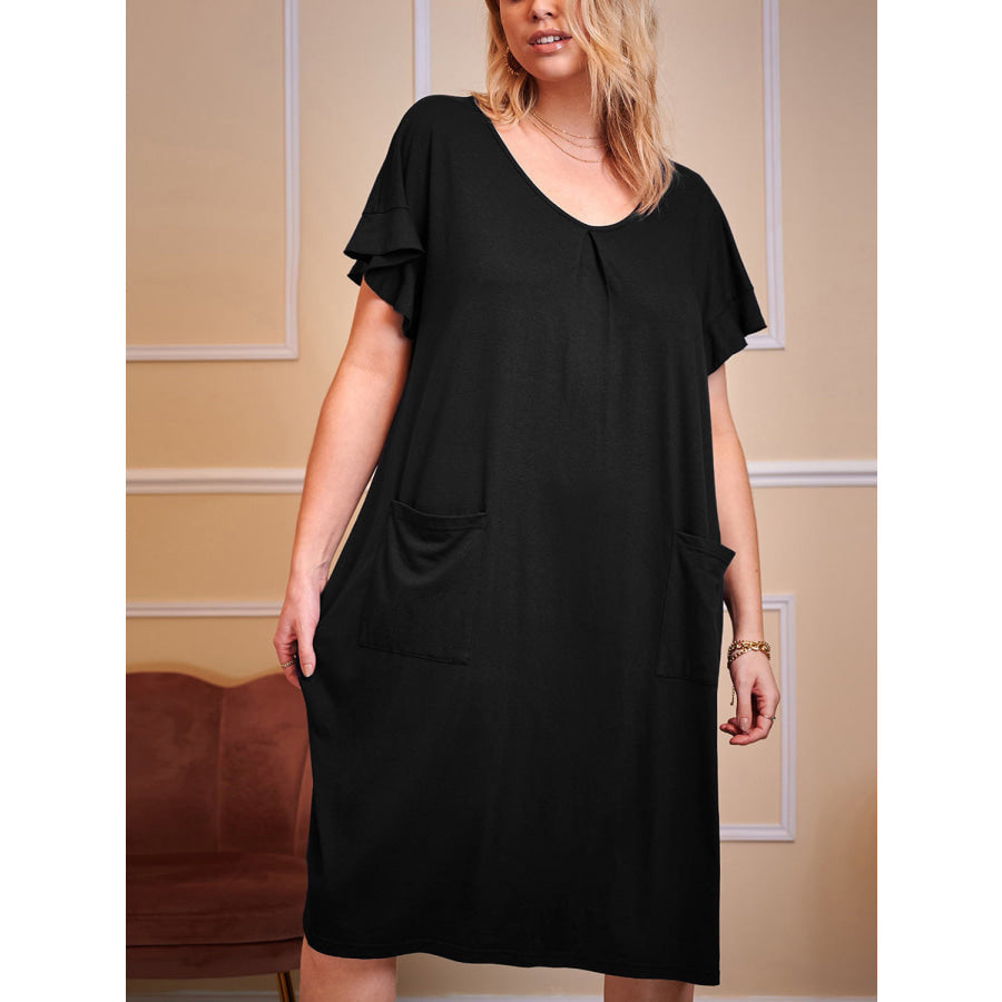 Plus Size Round Neck Short Sleeve Lounge Dress Apparel and Accessories