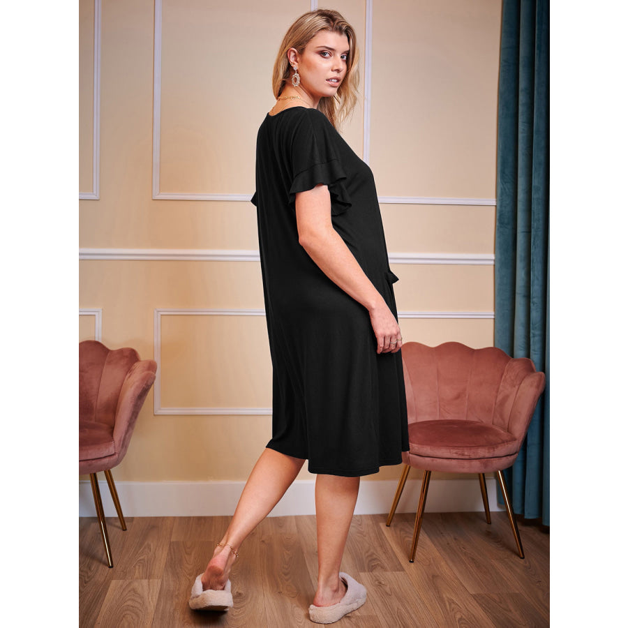 Plus Size Round Neck Short Sleeve Lounge Dress Apparel and Accessories