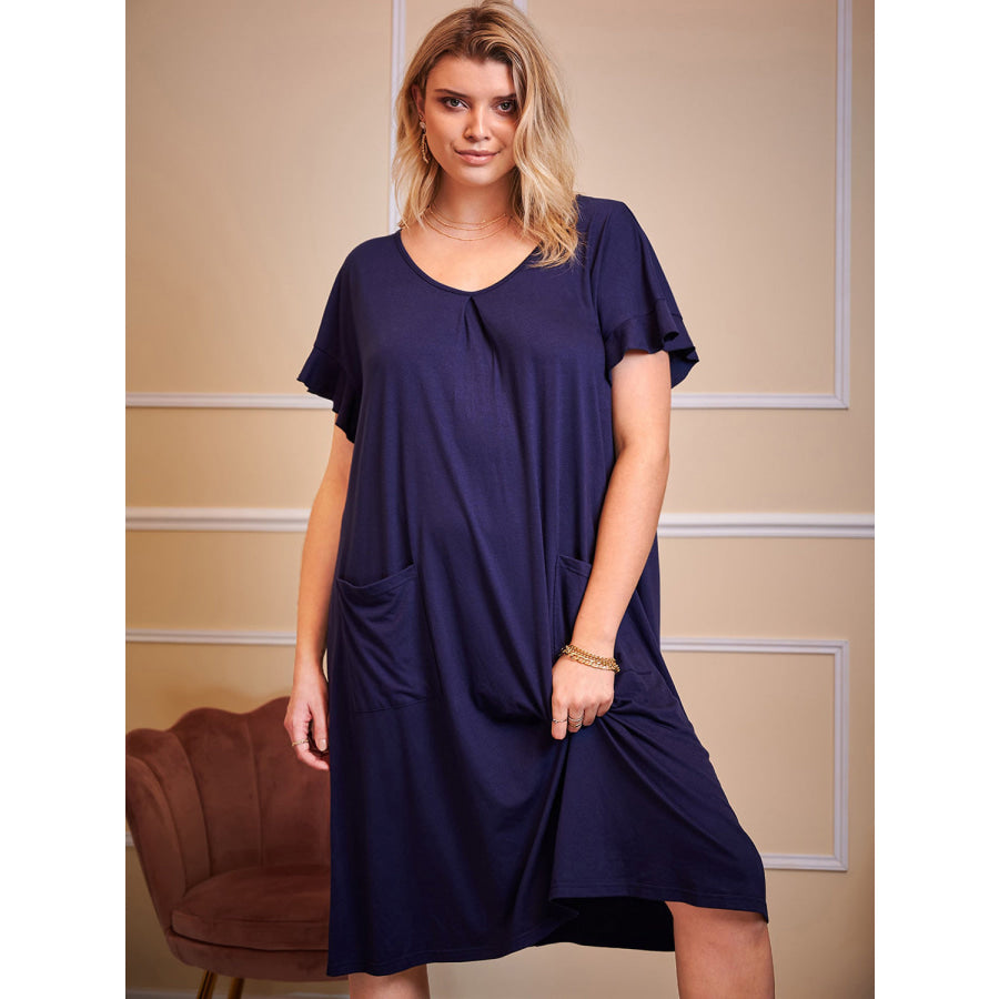 Plus Size Round Neck Short Sleeve Lounge Dress Dark Navy / 1XL Apparel and Accessories