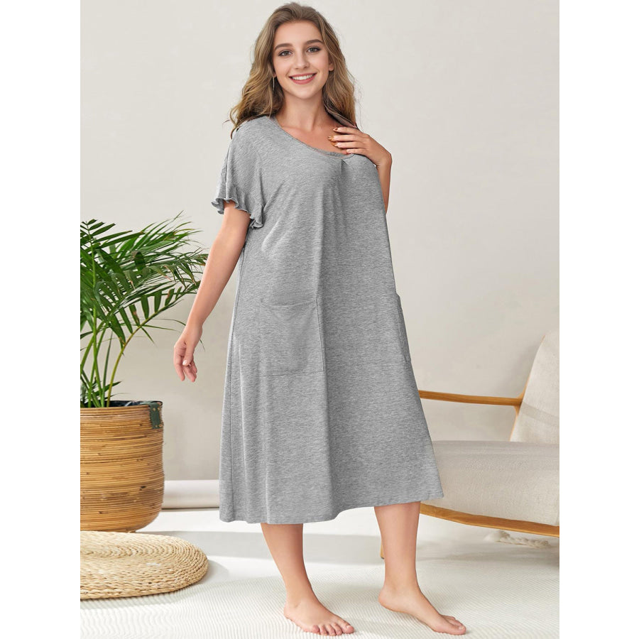 Plus Size Round Neck Short Sleeve Lounge Dress Gray / 1XL Apparel and Accessories