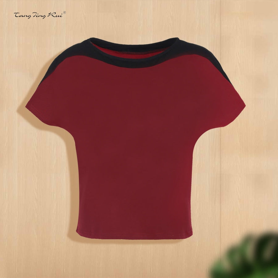 Plus Size Round Neck Short Sleeve Tee Wine / XL