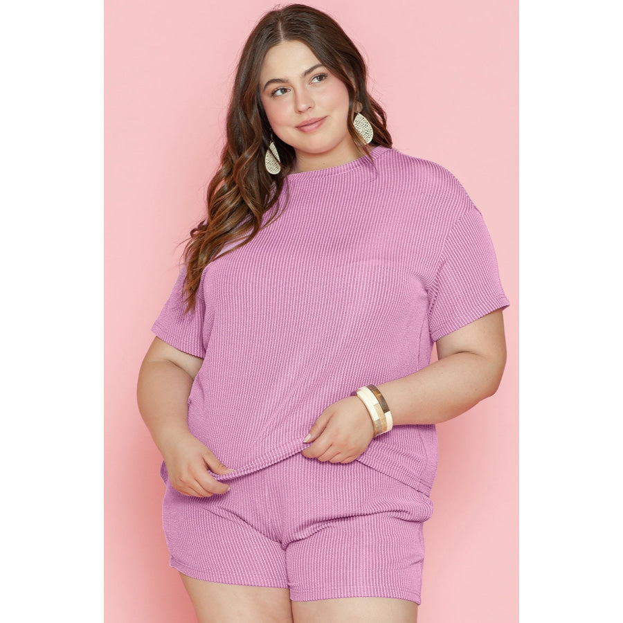 Plus Size Round Neck Short Sleeve Top and Shorts Set Apparel and Accessories