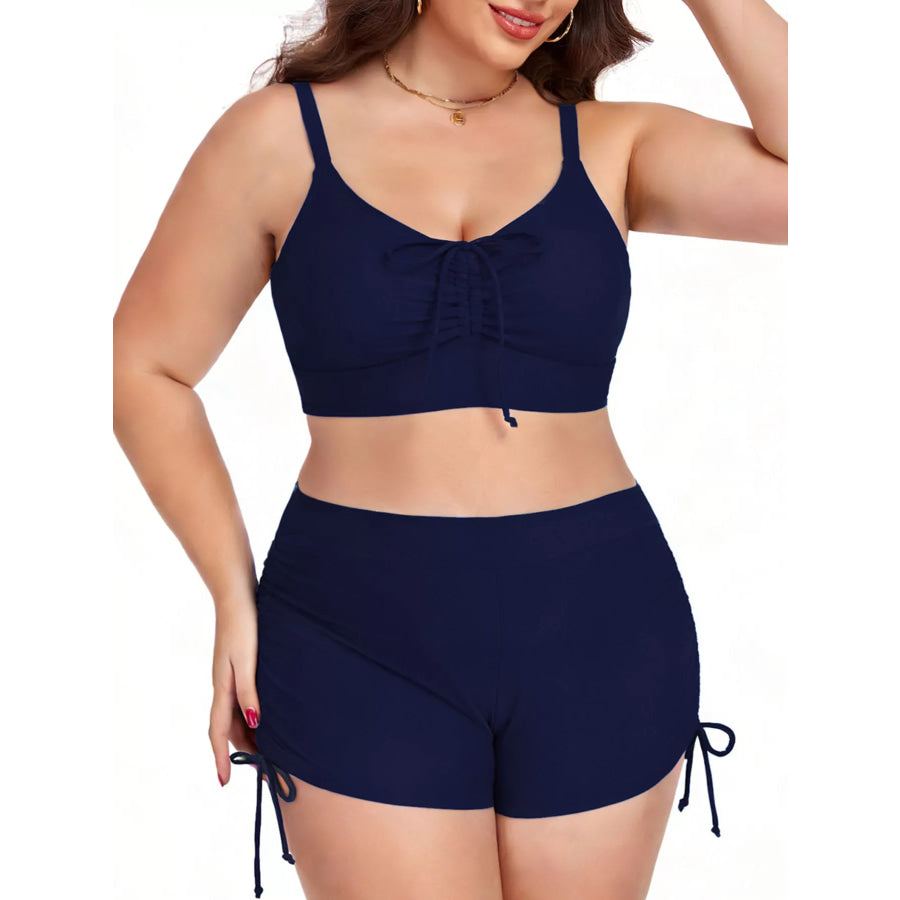 Plus Size Ruched Drawstring Swim Set Navy / L Apparel and Accessories