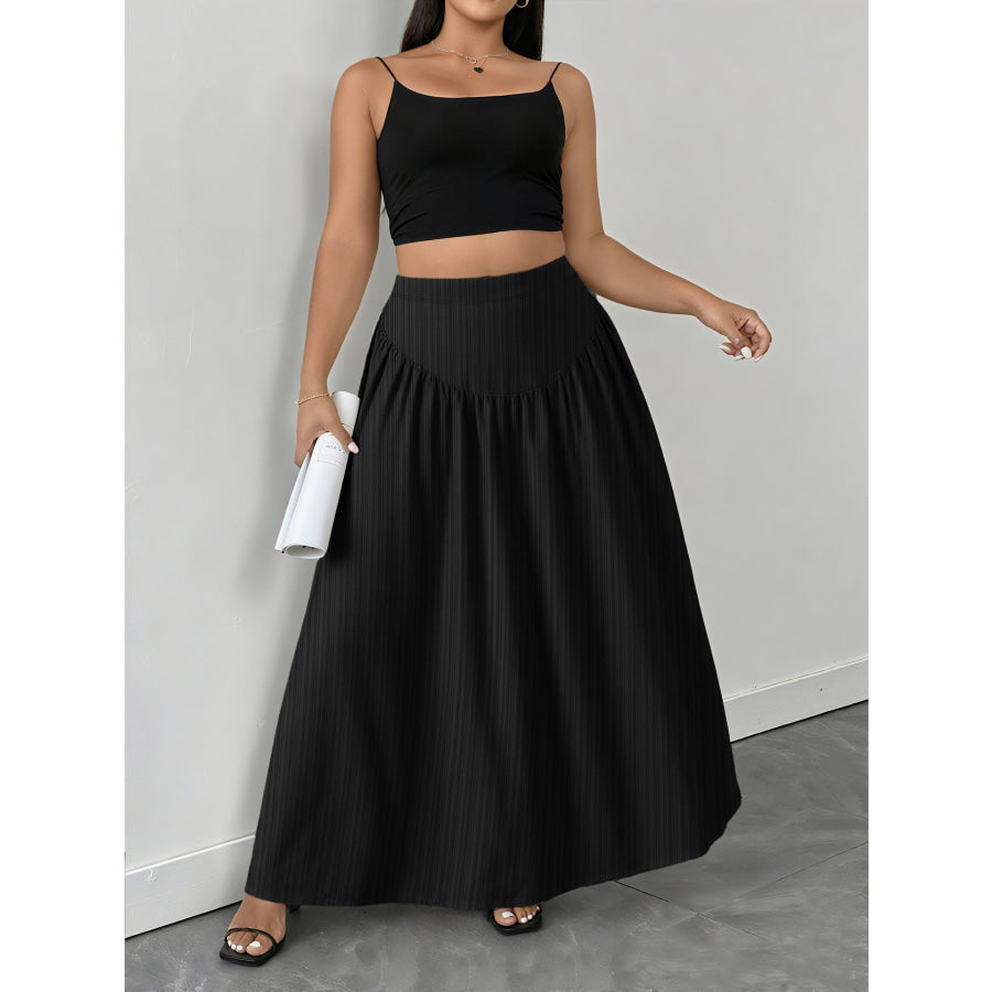 Plus Size Ruched Maxi Skirt with Pockets Apparel and Accessories