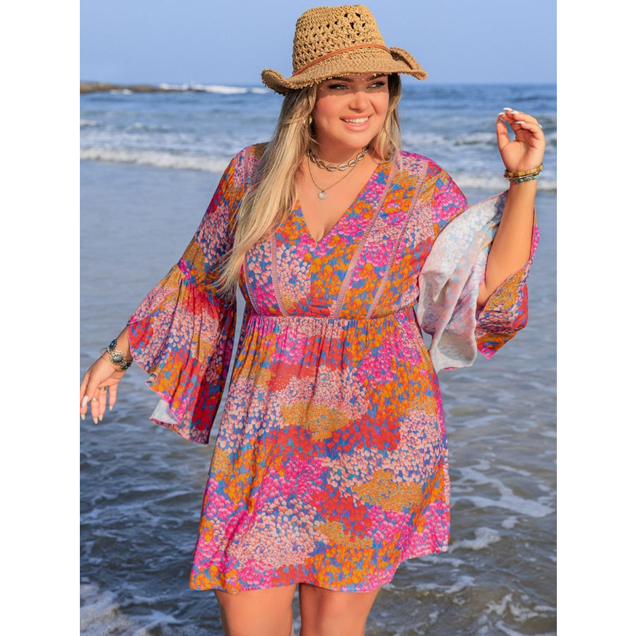 Plus Size Ruched Printed Long Sleeve Dress Apparel and Accessories