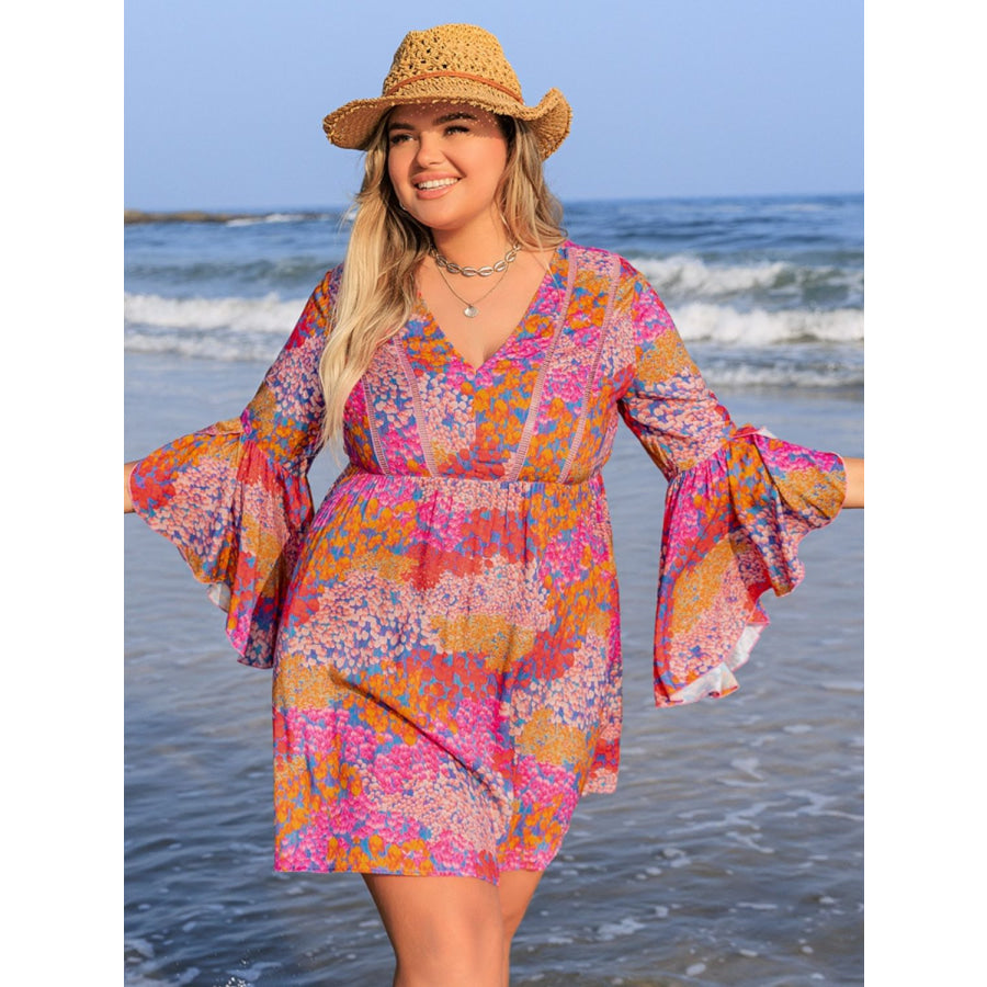 Plus Size Ruched Printed Long Sleeve Dress Apparel and Accessories