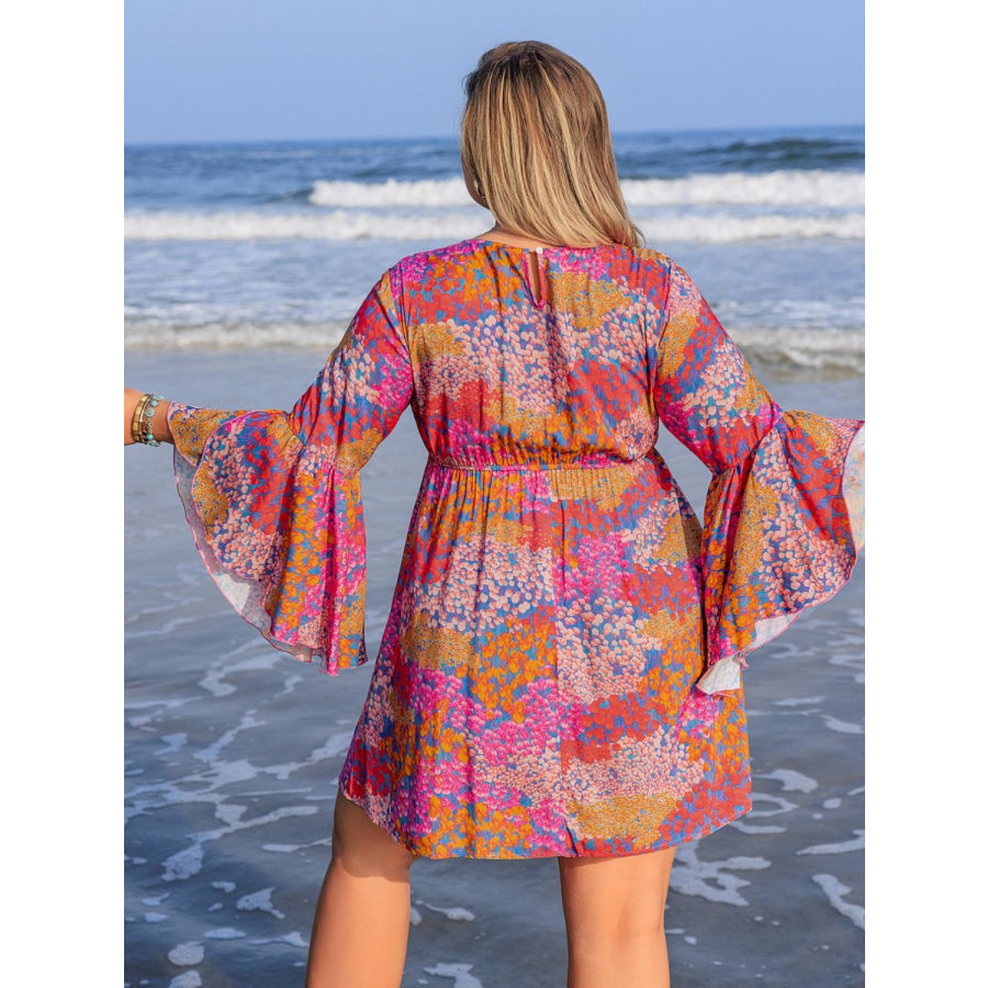 Plus Size Ruched Printed Long Sleeve Dress Apparel and Accessories