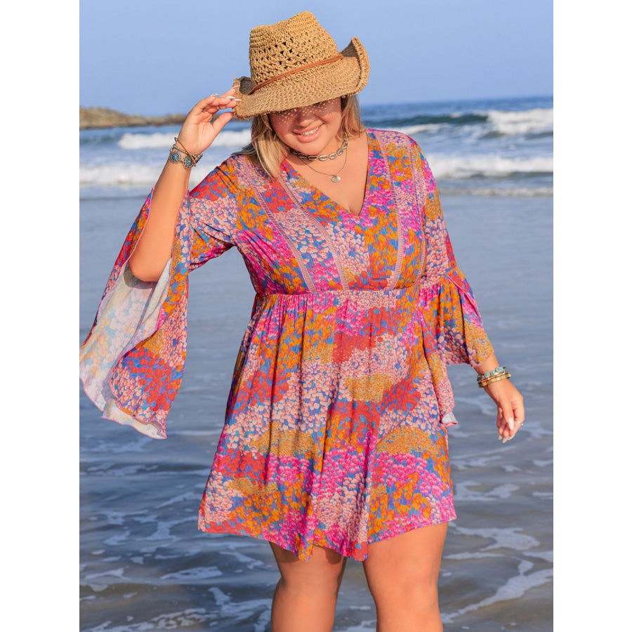 Plus Size Ruched Printed Long Sleeve Dress Apparel and Accessories