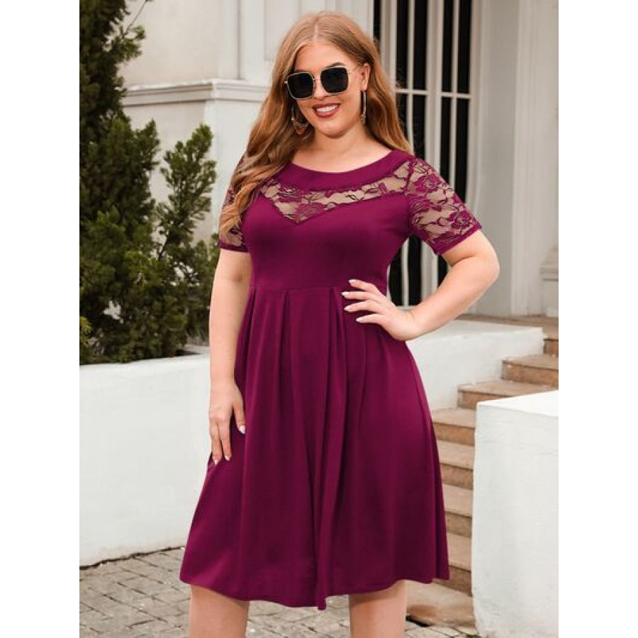 Plus Size Ruched Round Neck Short Sleeve Dress Apparel and Accessories