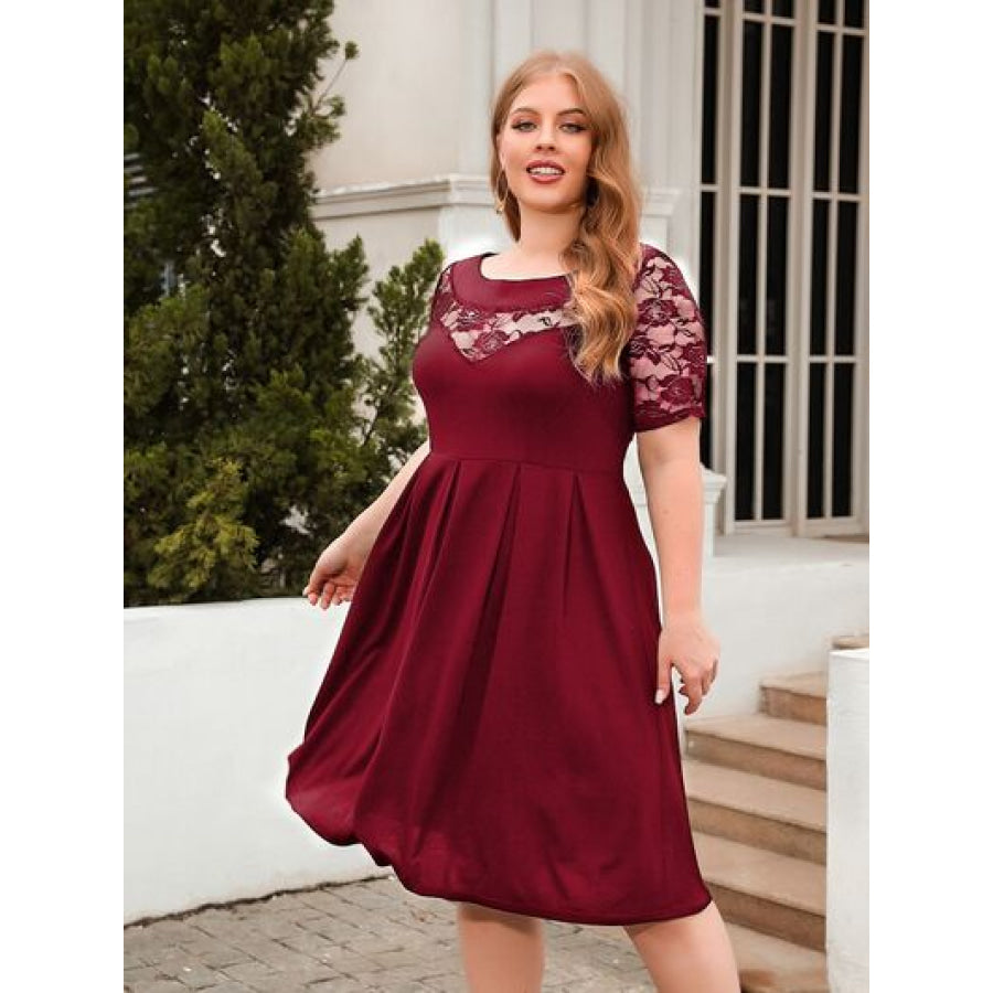 Plus Size Ruched Round Neck Short Sleeve Dress Apparel and Accessories