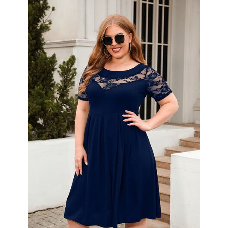 Plus Size Ruched Round Neck Short Sleeve Dress Apparel and Accessories