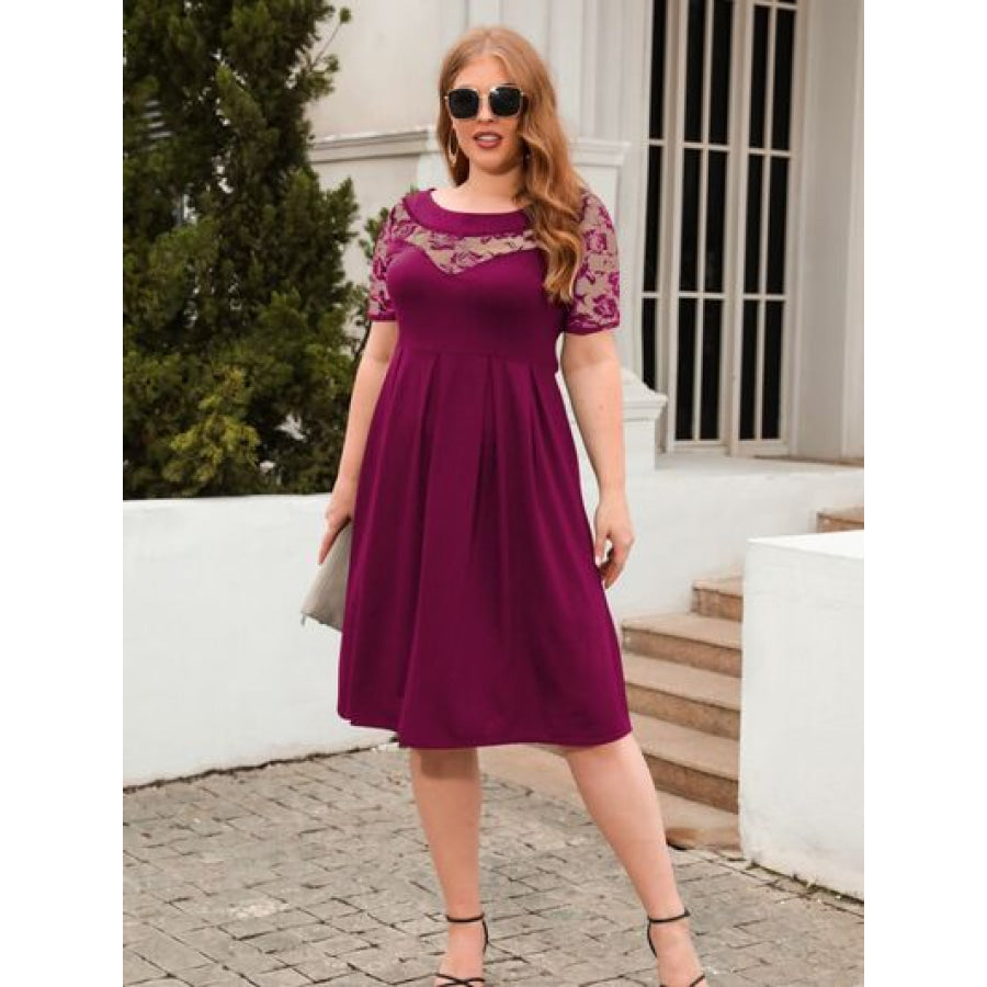 Plus Size Ruched Round Neck Short Sleeve Dress Apparel and Accessories