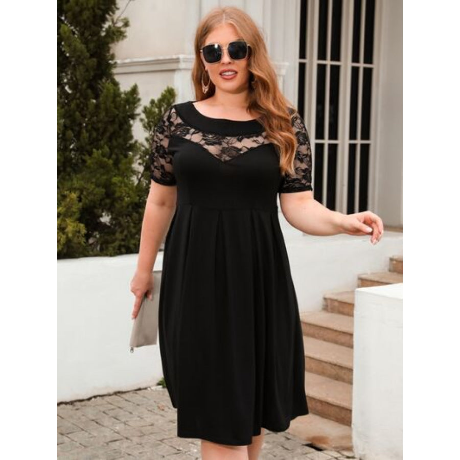 Plus Size Ruched Round Neck Short Sleeve Dress Apparel and Accessories