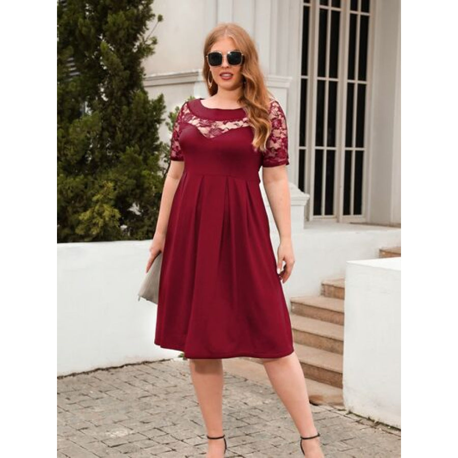 Plus Size Ruched Round Neck Short Sleeve Dress Apparel and Accessories