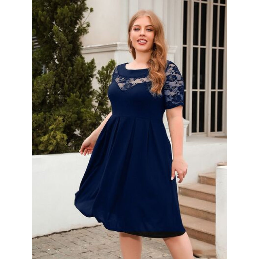 Plus Size Ruched Round Neck Short Sleeve Dress Apparel and Accessories