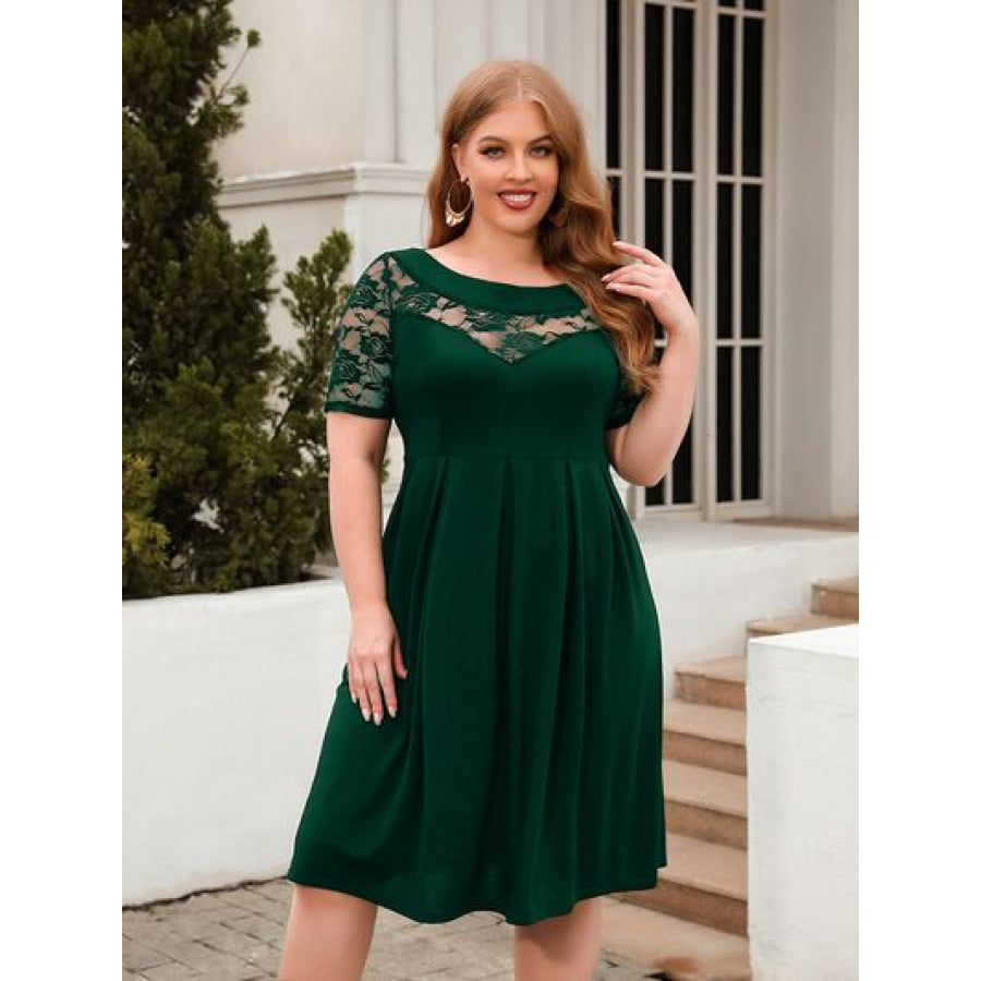 Plus Size Ruched Round Neck Short Sleeve Dress Apparel and Accessories