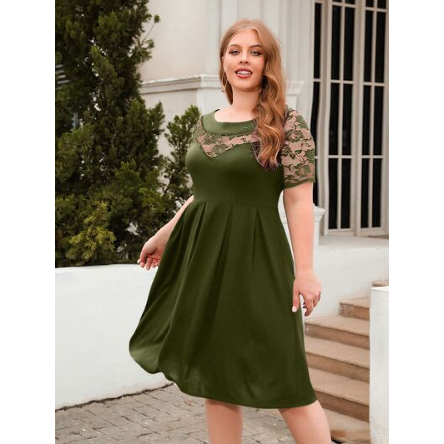 Plus Size Ruched Round Neck Short Sleeve Dress Apparel and Accessories