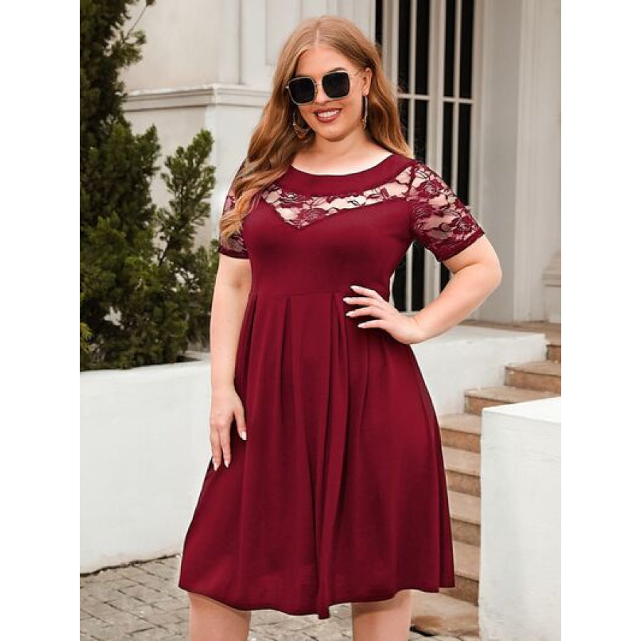 Plus Size Ruched Round Neck Short Sleeve Dress Apparel and Accessories