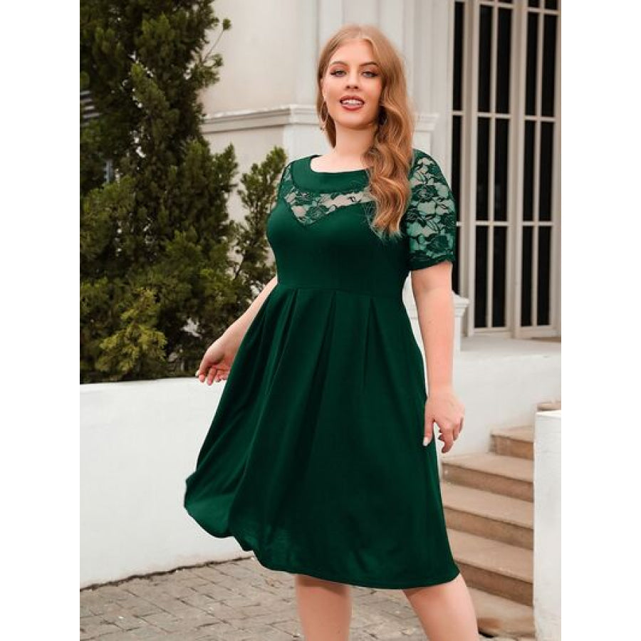 Plus Size Ruched Round Neck Short Sleeve Dress Apparel and Accessories