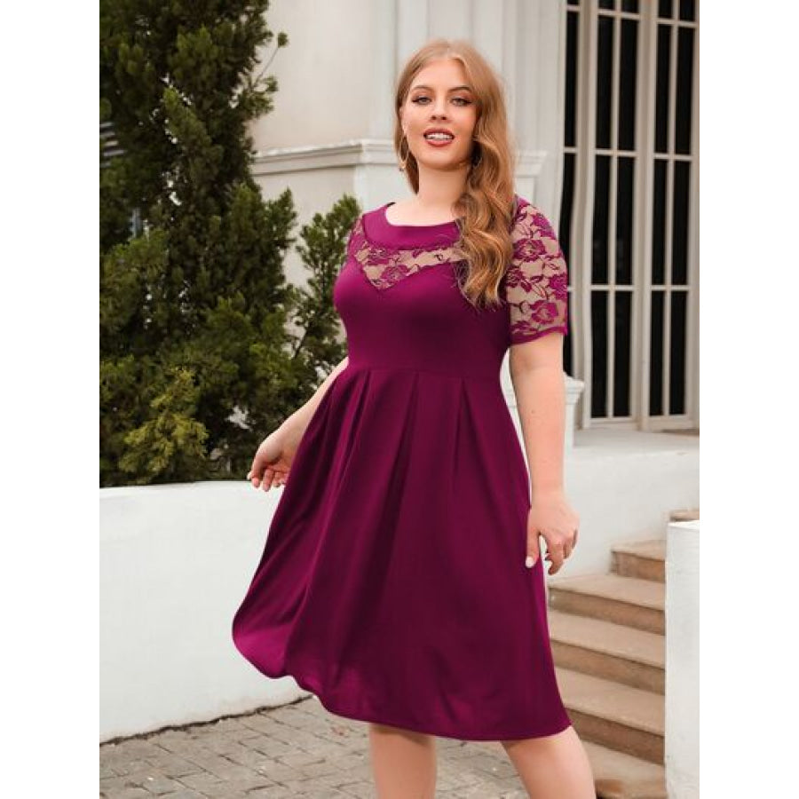 Plus Size Ruched Round Neck Short Sleeve Dress Apparel and Accessories