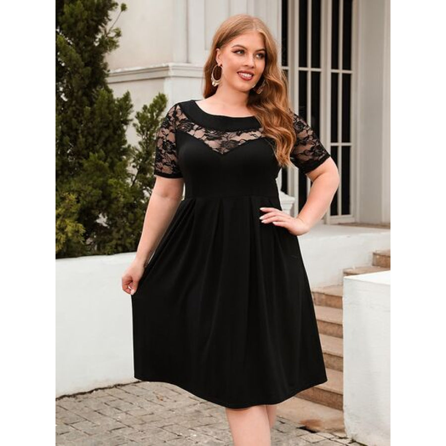 Plus Size Ruched Round Neck Short Sleeve Dress Apparel and Accessories