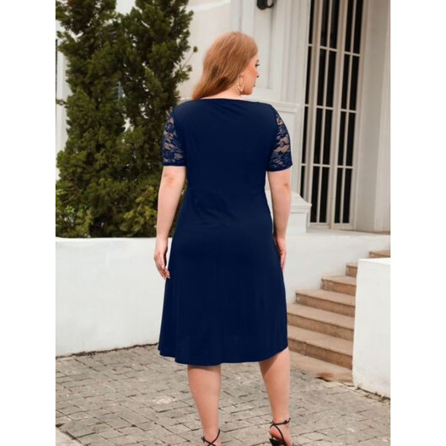 Plus Size Ruched Round Neck Short Sleeve Dress Apparel and Accessories