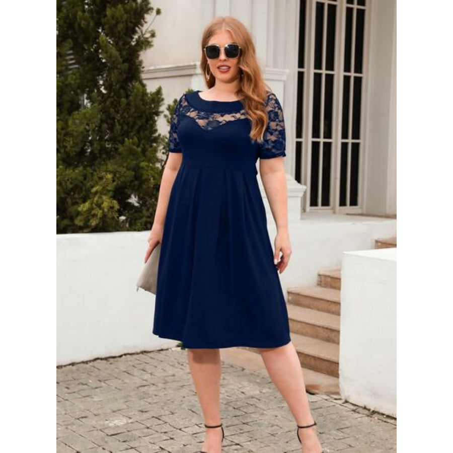 Plus Size Ruched Round Neck Short Sleeve Dress Apparel and Accessories