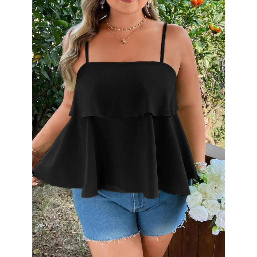 Plus Size Ruffle Hem Cami Black / 0XL Apparel and Accessories