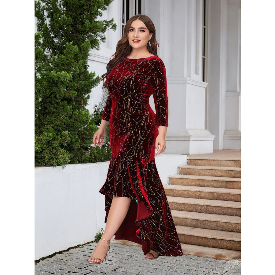 Plus Size Ruffle Hem High-Low Dress Apparel and Accessories