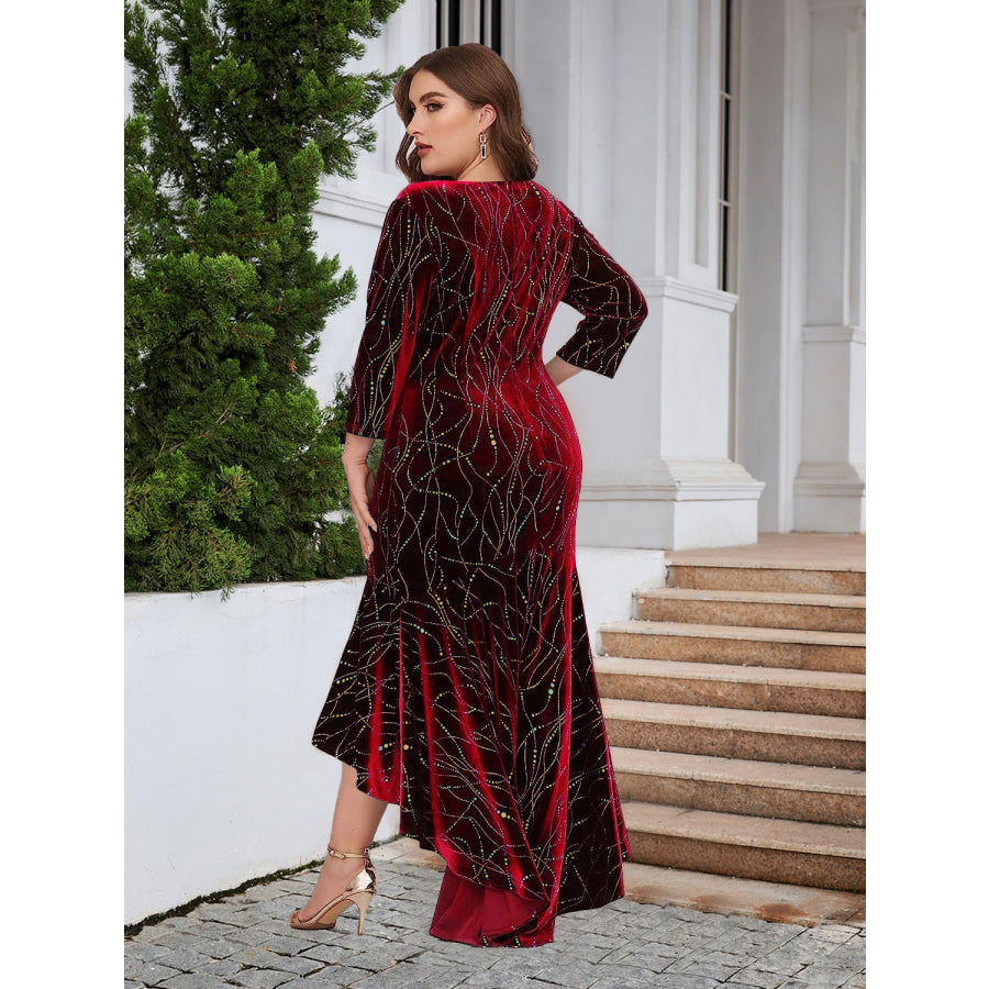 Plus Size Ruffle Hem High-Low Dress Burgundy / 1XL Apparel and Accessories