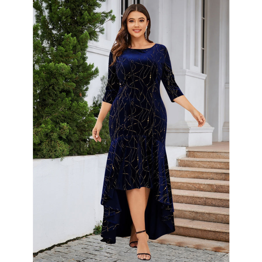 Plus Size Ruffle Hem High-Low Dress Dark Blue / 1XL Apparel and Accessories