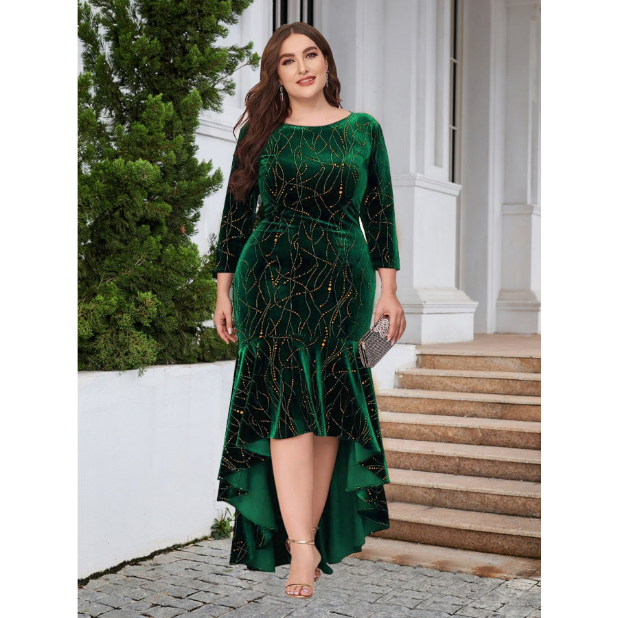 Plus Size Ruffle Hem High-Low Dress Dark Green / 1XL Apparel and Accessories